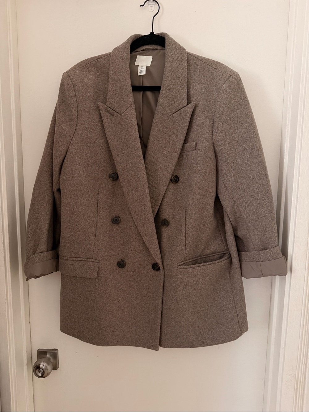 H&M Double-Breasted Blazer Jacket in Taupe